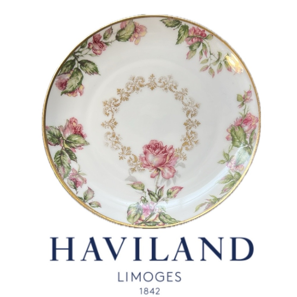 🇫🇷PINK ROSE GOLD VERGE 7-3/4" COUPE SALAD PLATE HAVILAND & CO LIMOGES FRANCE